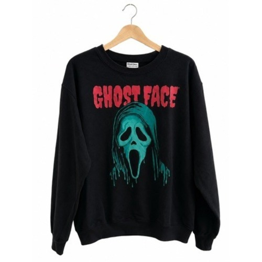 Ghost Face The Icon of Halloween Graphic Crewneck Sweatshirt Black Mens Medium